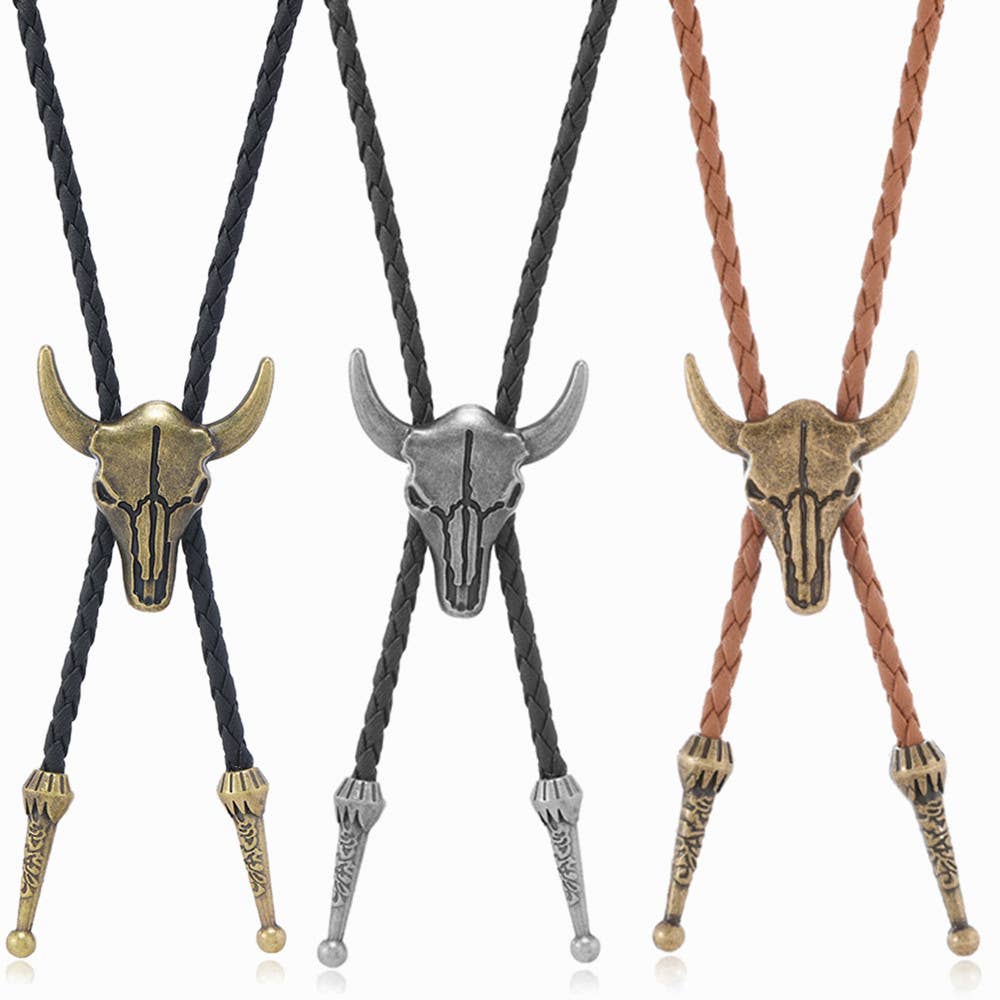 Western Bull Skull Bolo Tie Necklace