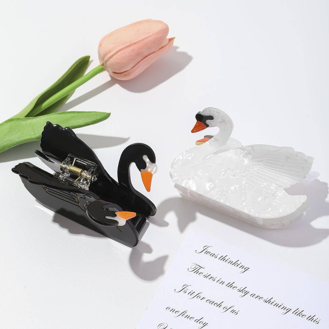 Elegant Black & White Swan-Shaped Hair Clip: White