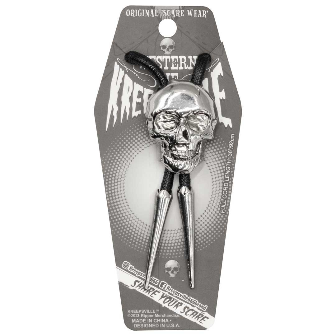 Skull Chrome Bolo Western Tie