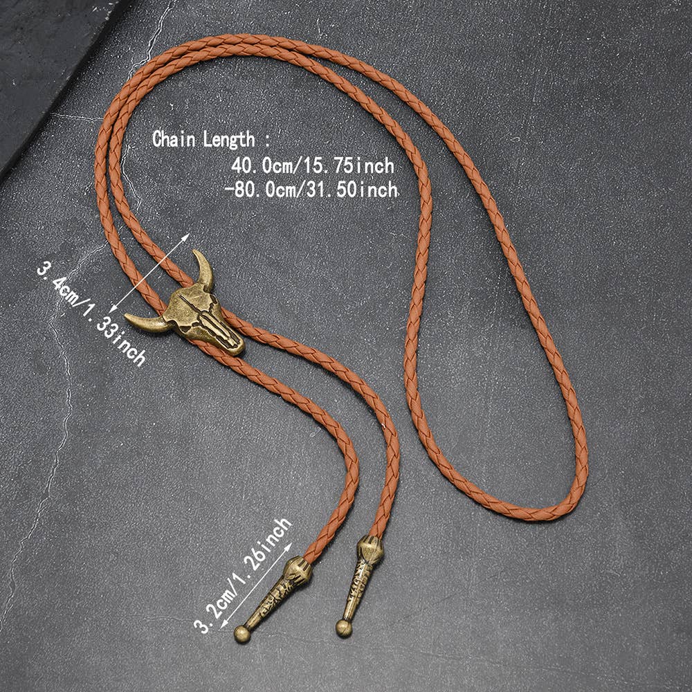 Western Bull Skull Bolo Tie Necklace