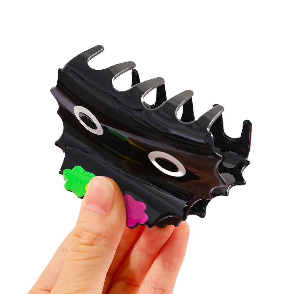 Funky Big - Eyed Hair Claw with Colorful Accents: Black