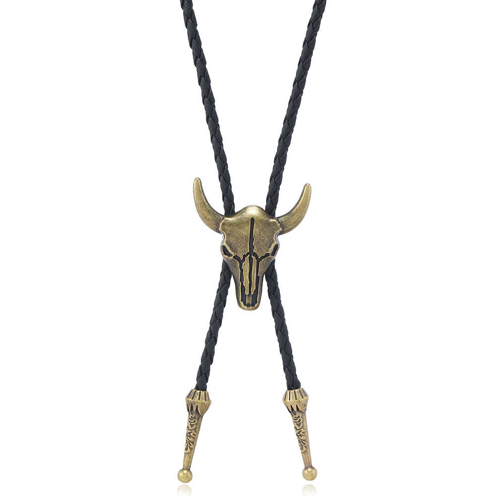 Western Bull Skull Bolo Tie Necklace