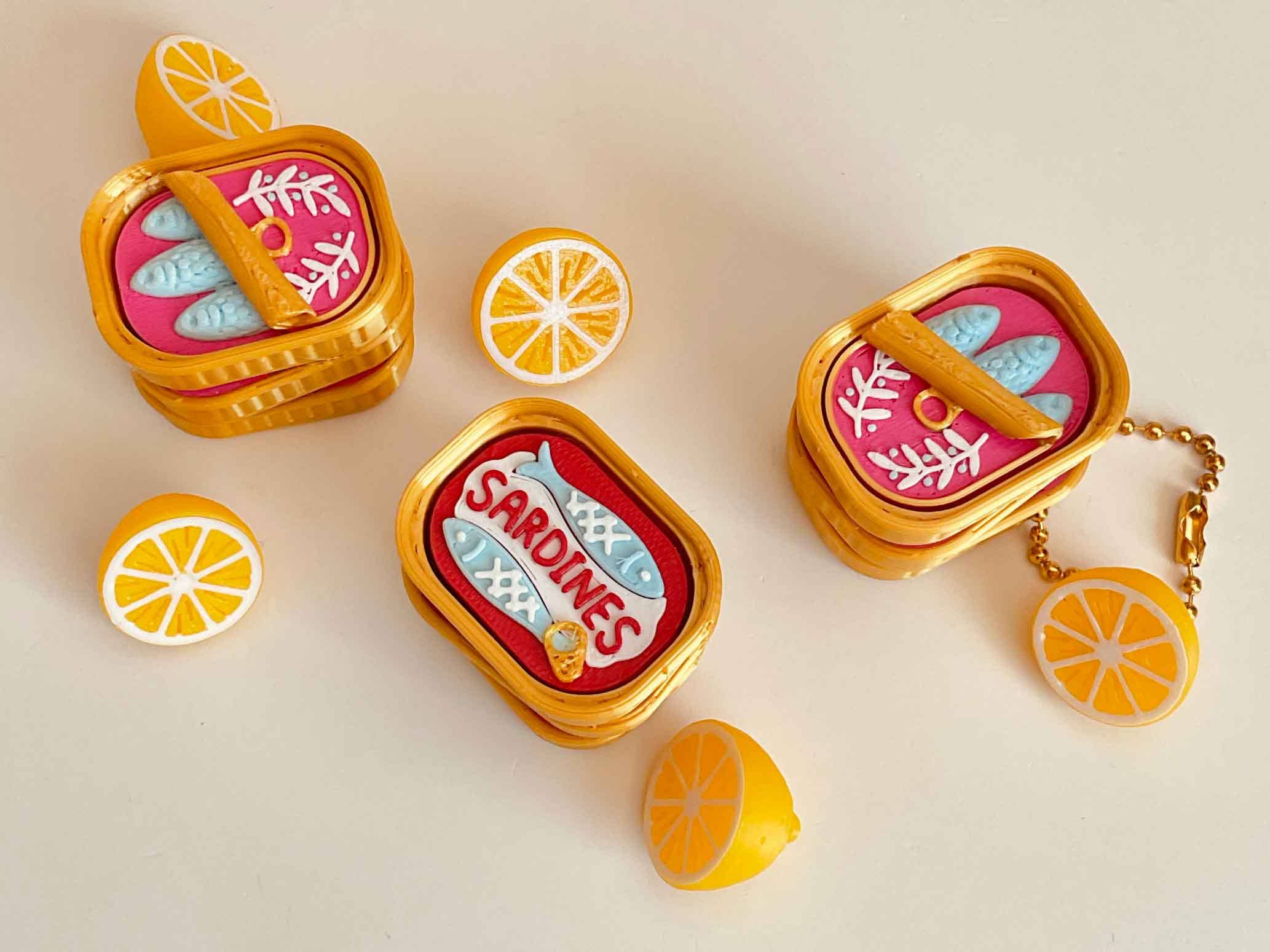 Mini Sardines Container Clicker 3D Printed Fidget Keychain: Peeled Back Lid