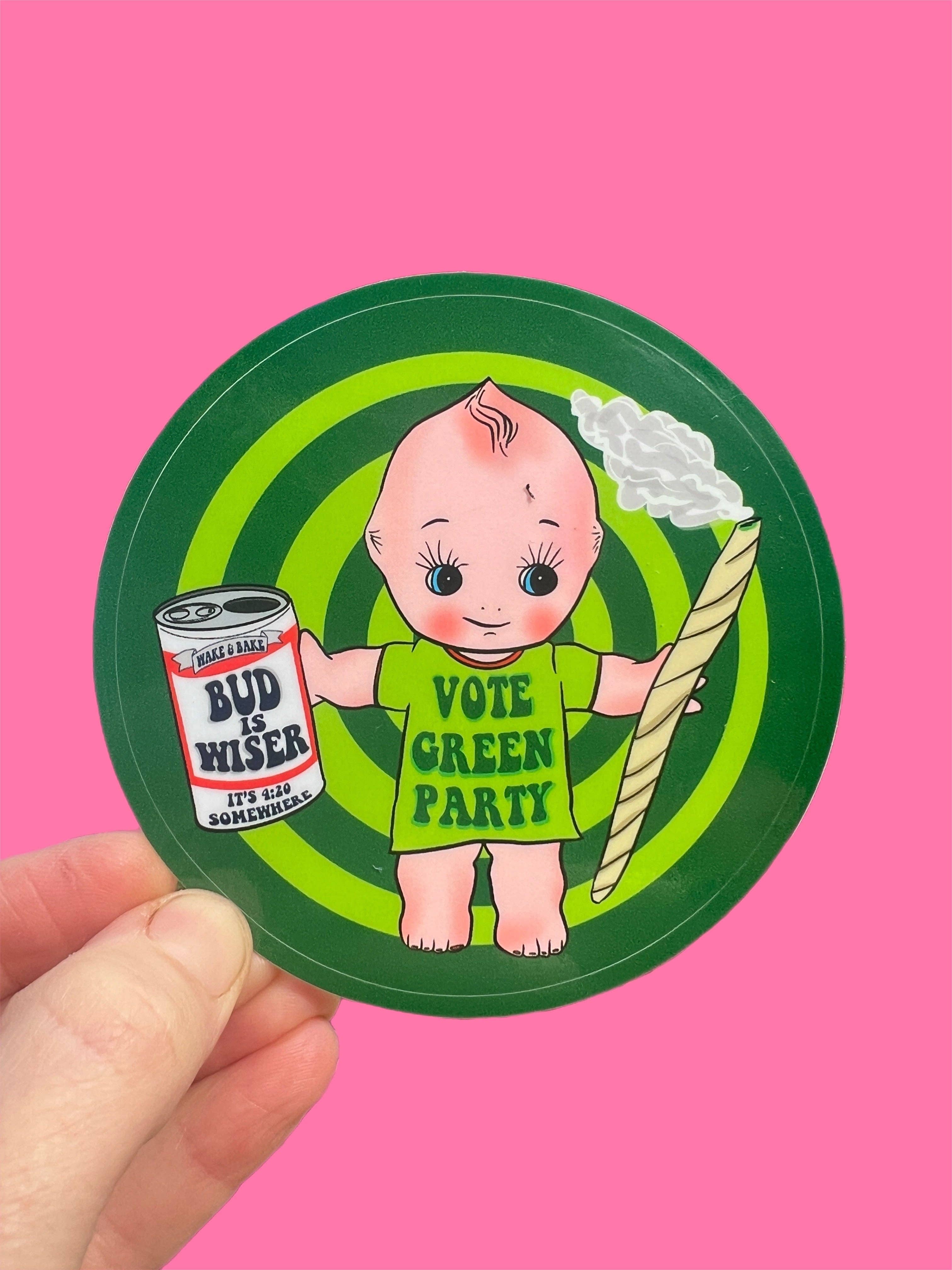 Vote Green Party Stoner Kewpie STICKER 3 Inch