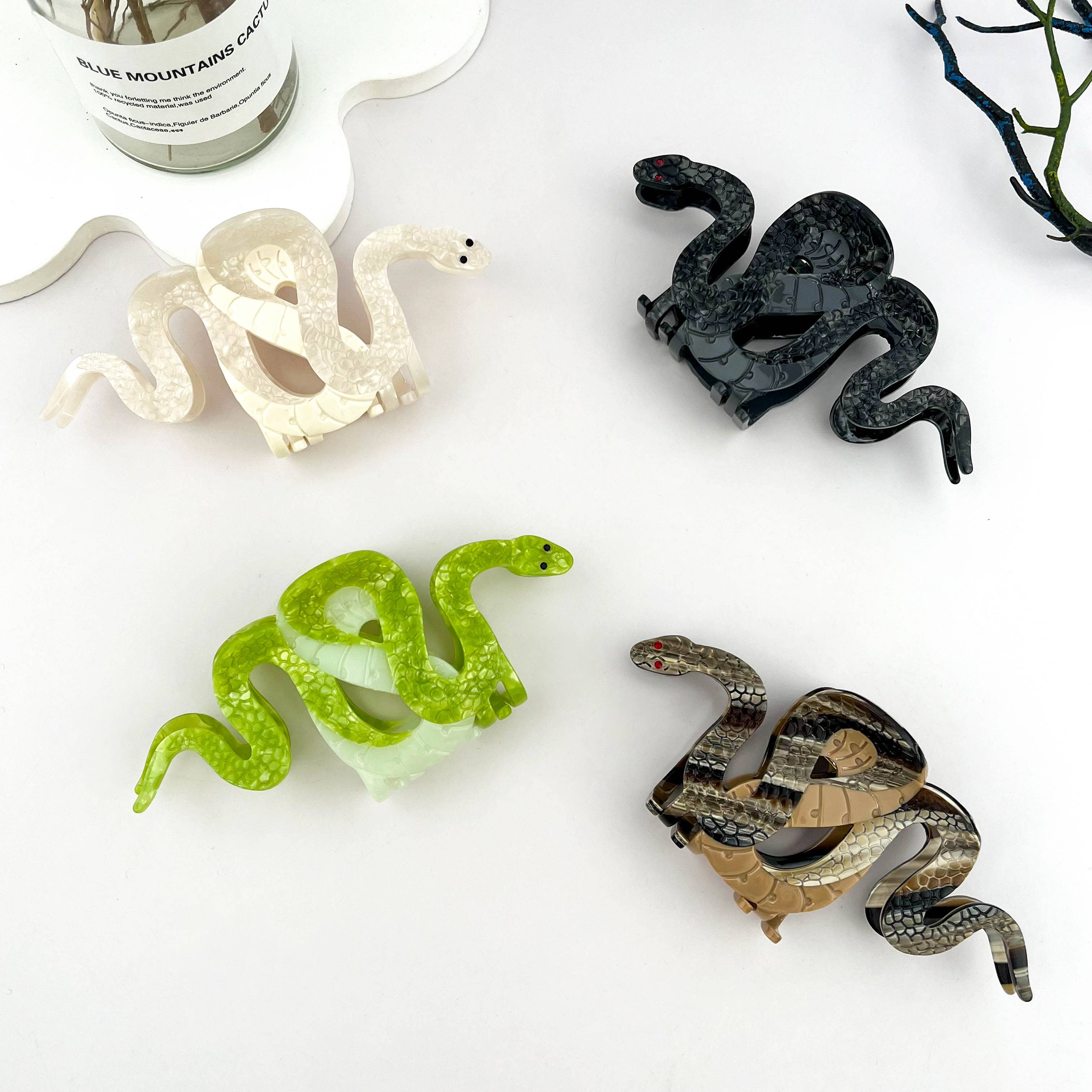 Two-color Snake Hair Clip, Acetate Animal Claw Clip: Gray