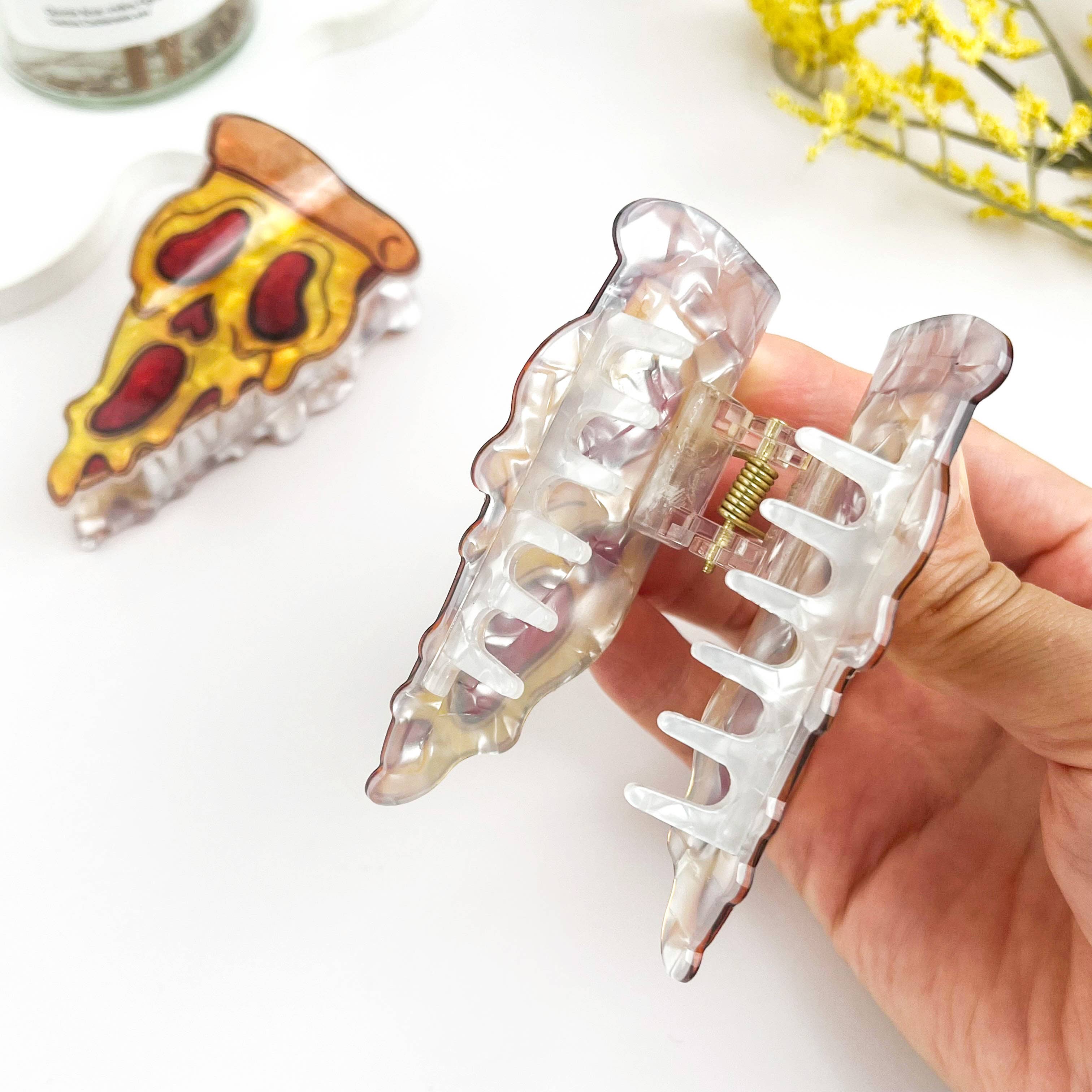 Spooky Skull Pizza Slice Hair Claw
