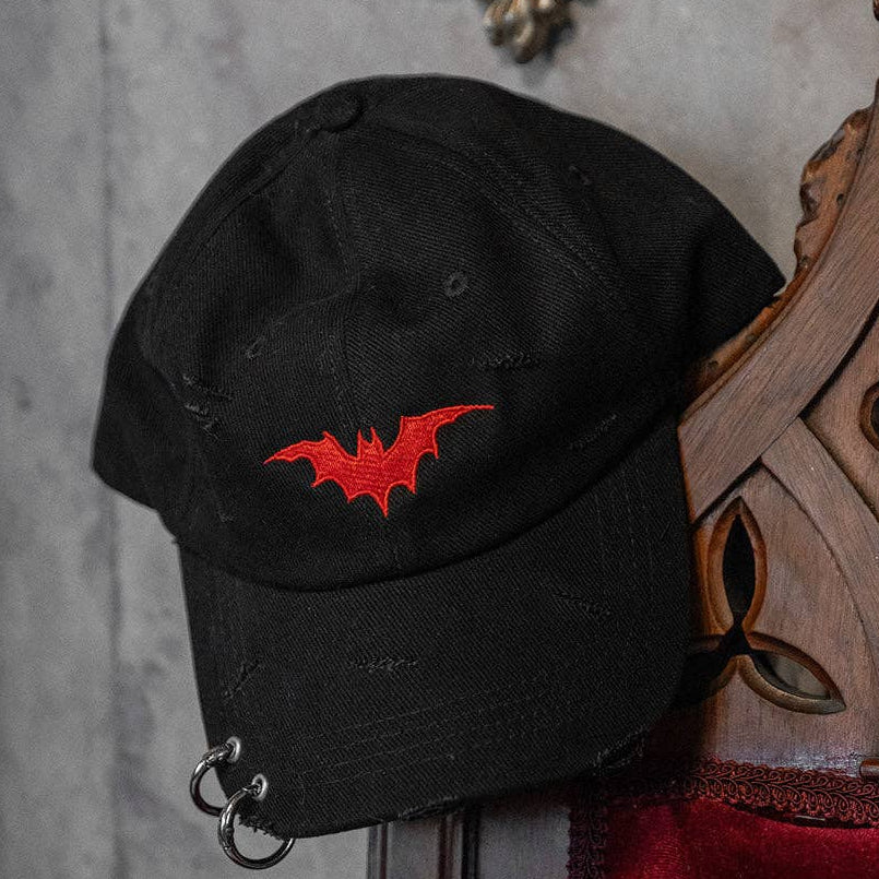Vampire Bat Pierced Baseball Cap in Red