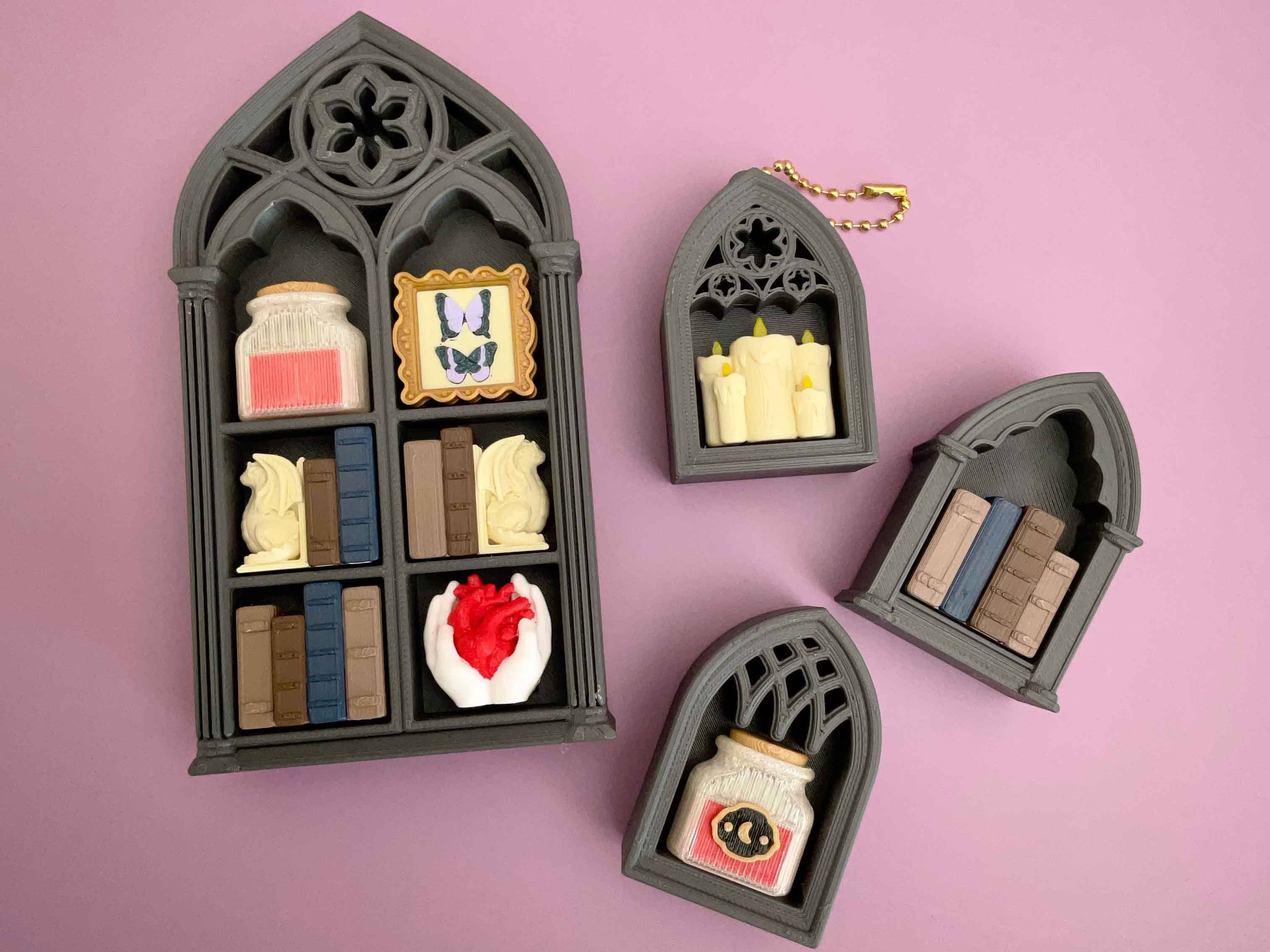 Gothic Library Clicker 3D Printed Fidget Keychain 3x2 Shelves