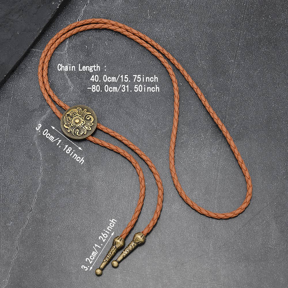 Western Floral Engraved Bolo Tie Necklace