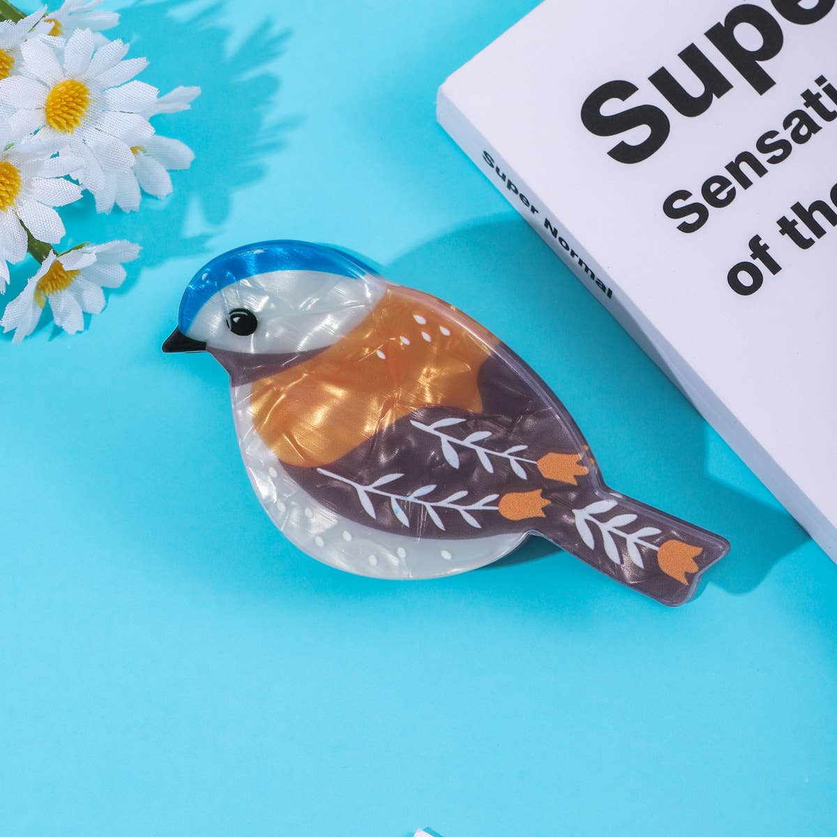 Cartoon Eurasian Blue Tit Bird Print  Hair Claw Clip: A