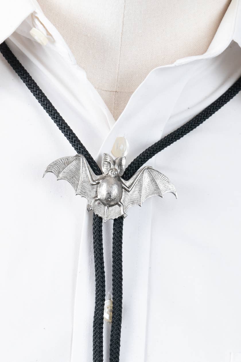 Silver Bat Bolo Tie