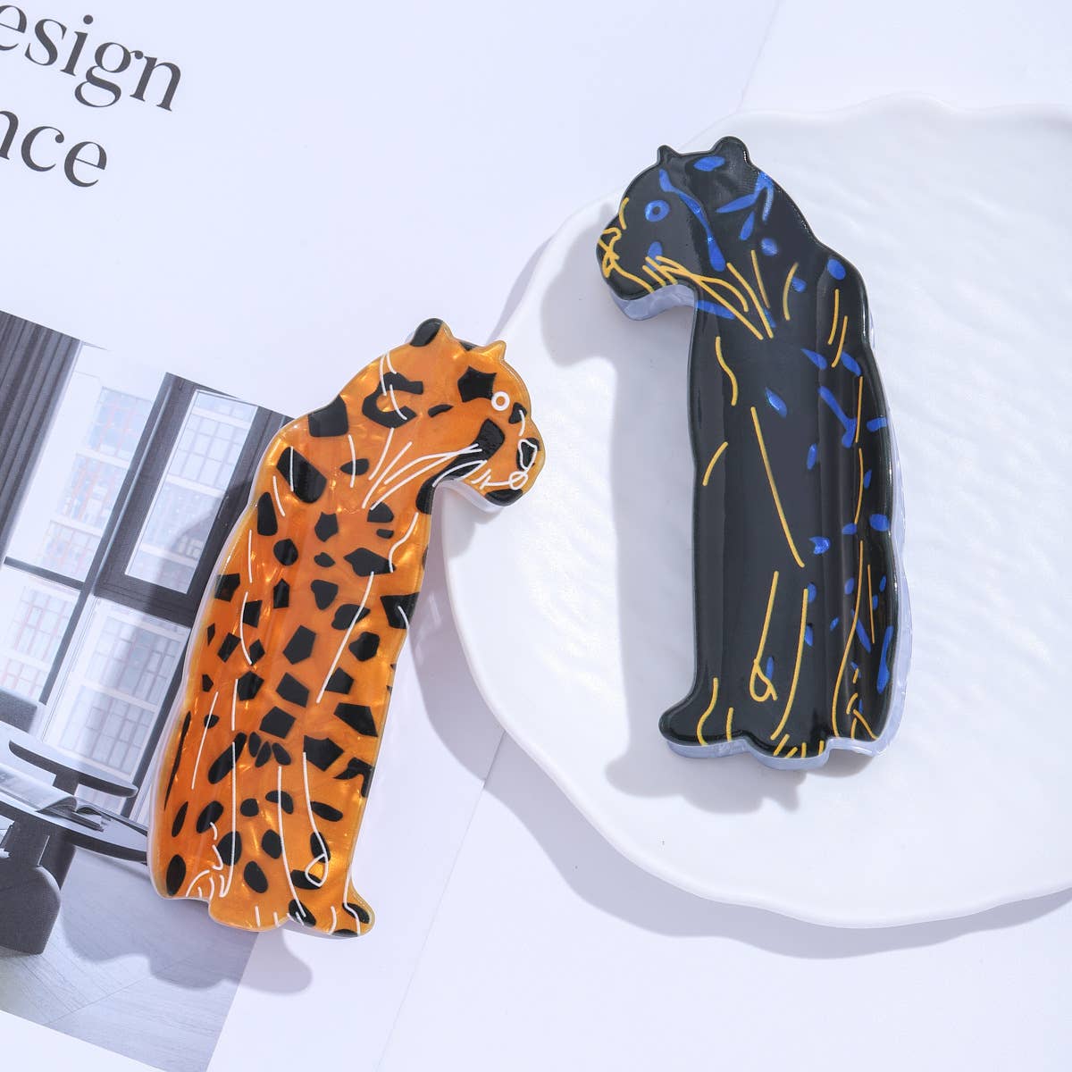 Leopard Panther Shaped Animal Print Hair Claw Clip: Leopard