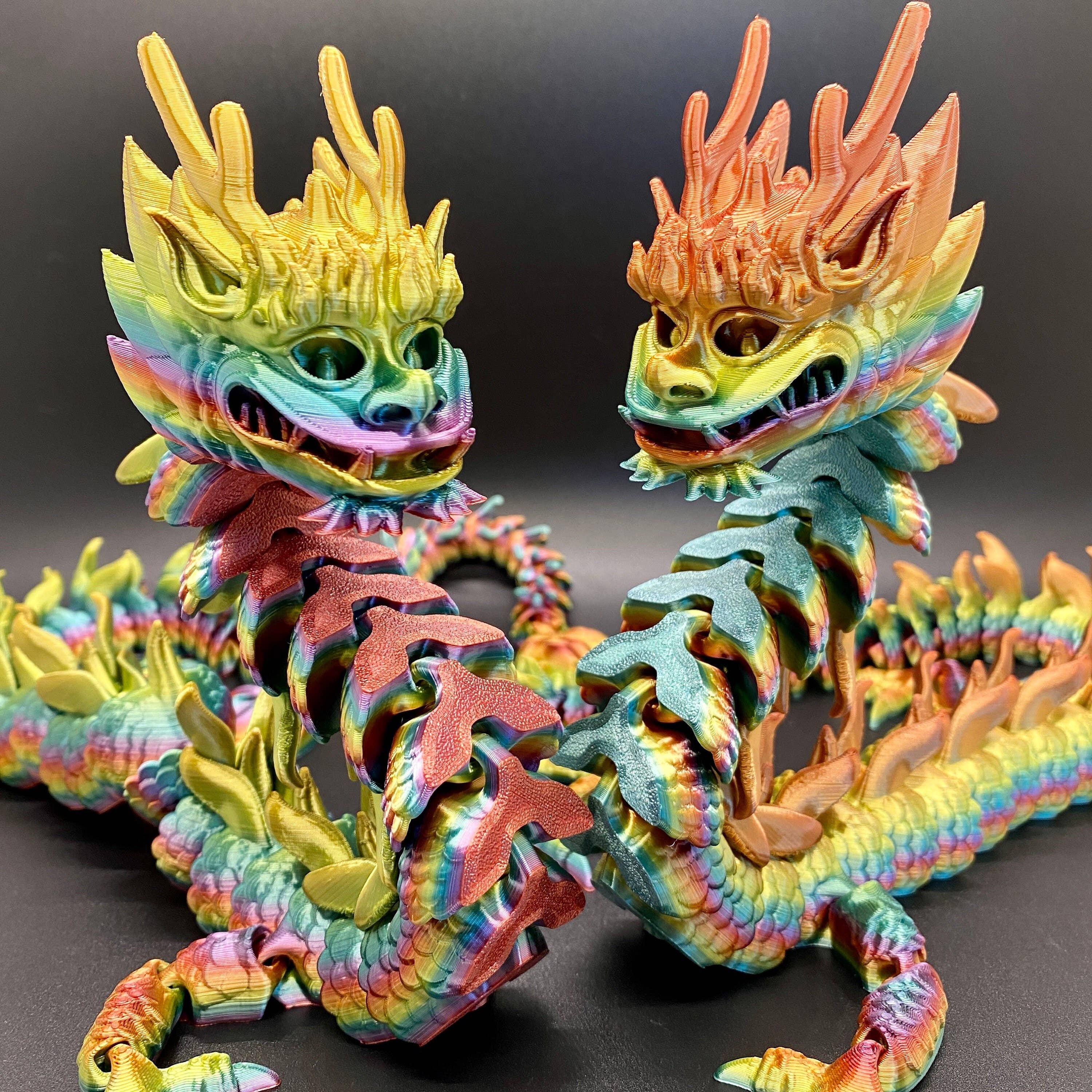 Chinese Imperial Dragon 3D Printed Articulated Toy Rainbow: Silk Green / Small Dragon