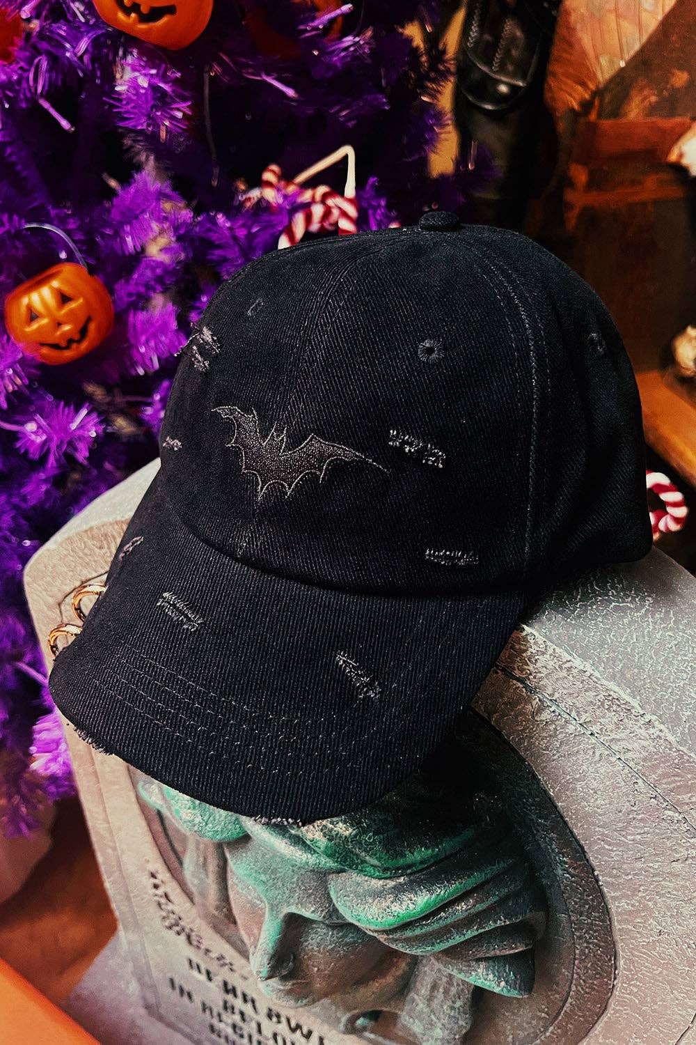 Vampire Bat Pierced Baseball Cap Black