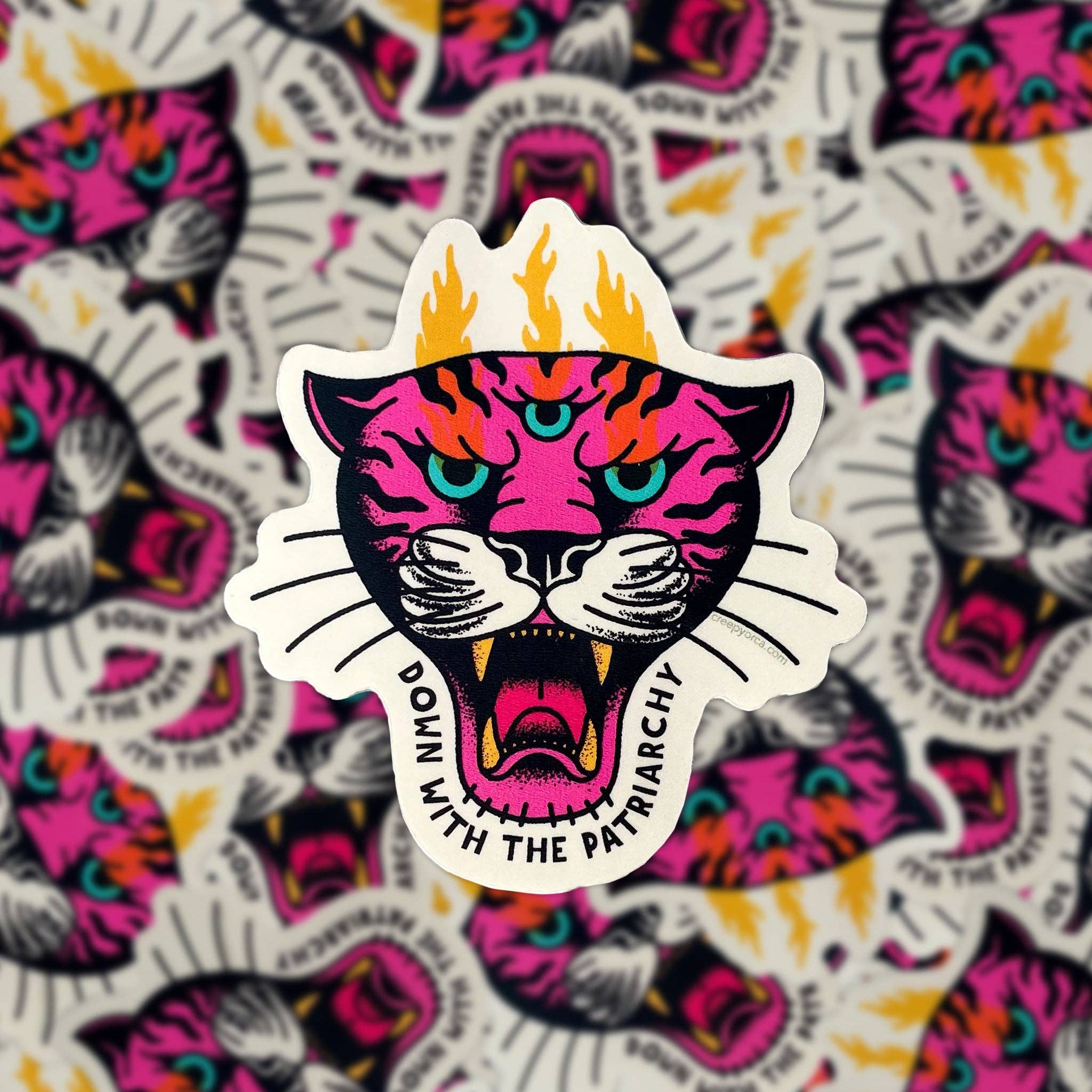 Down With The Patriarchy Tiger Die Cut Sticker
