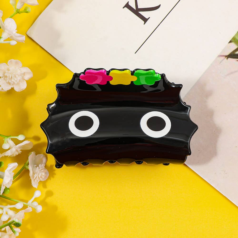 Funky Big - Eyed Hair Claw with Colorful Accents: Black