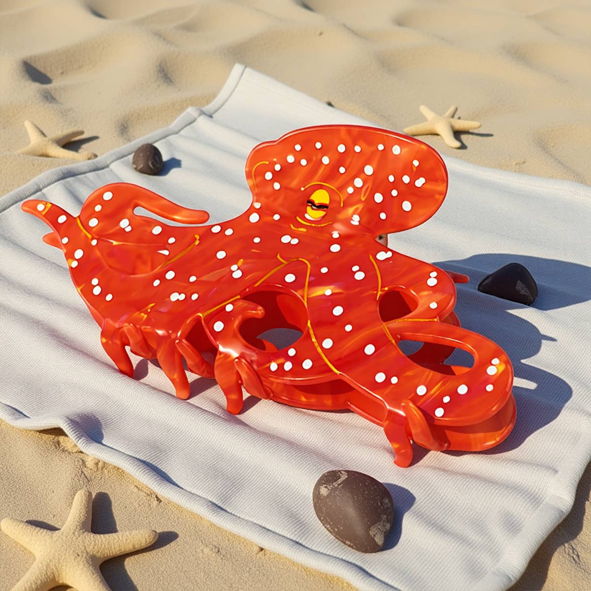 Red Octopus Acetate Hair Clip with White Dots