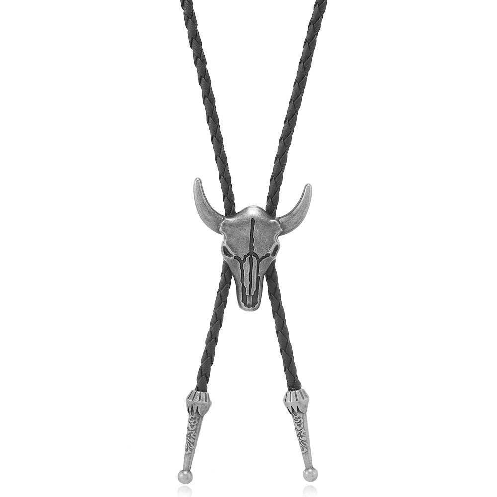 Western Bull Skull Bolo Tie Necklace