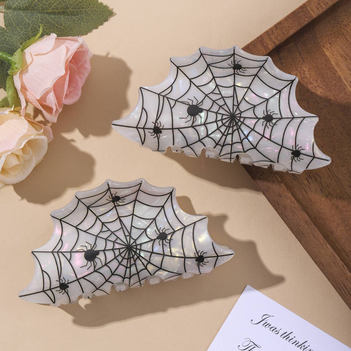 Gothic Spider Web Print Hair Claw Halloween Accessory: White