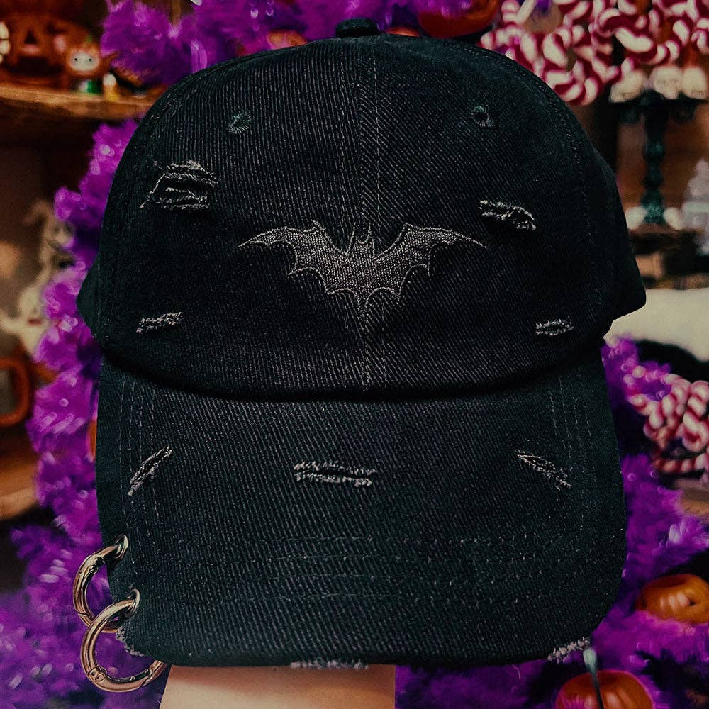 Vampire Bat Pierced Baseball Cap Black