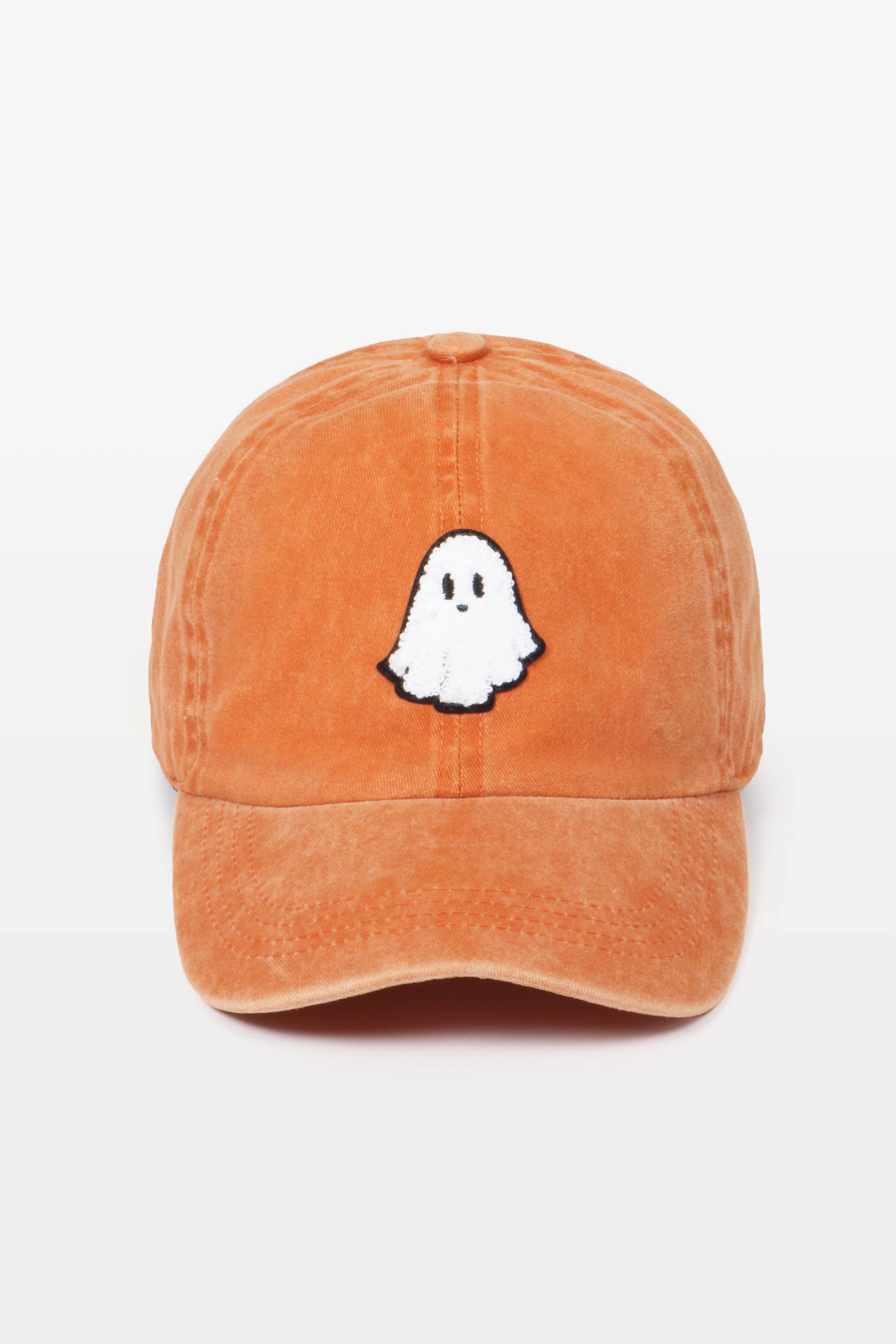 Halloween Ghost Chenille Patch Baseball Cap: Black