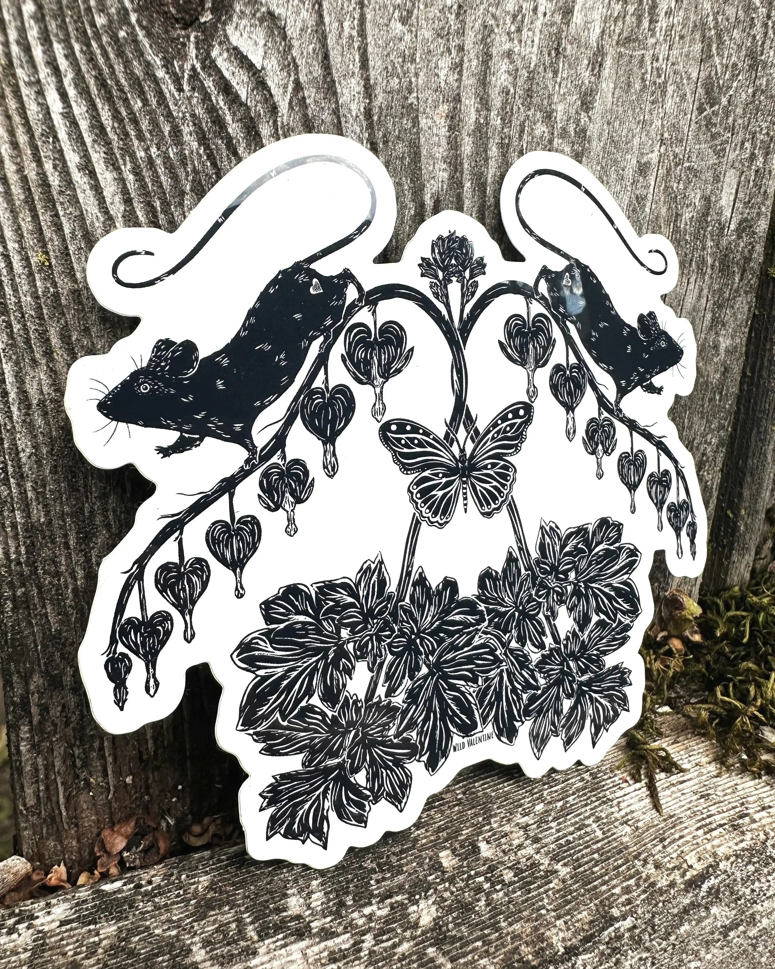 Garden Mice & Bleeding Heart Vinyl Sticker