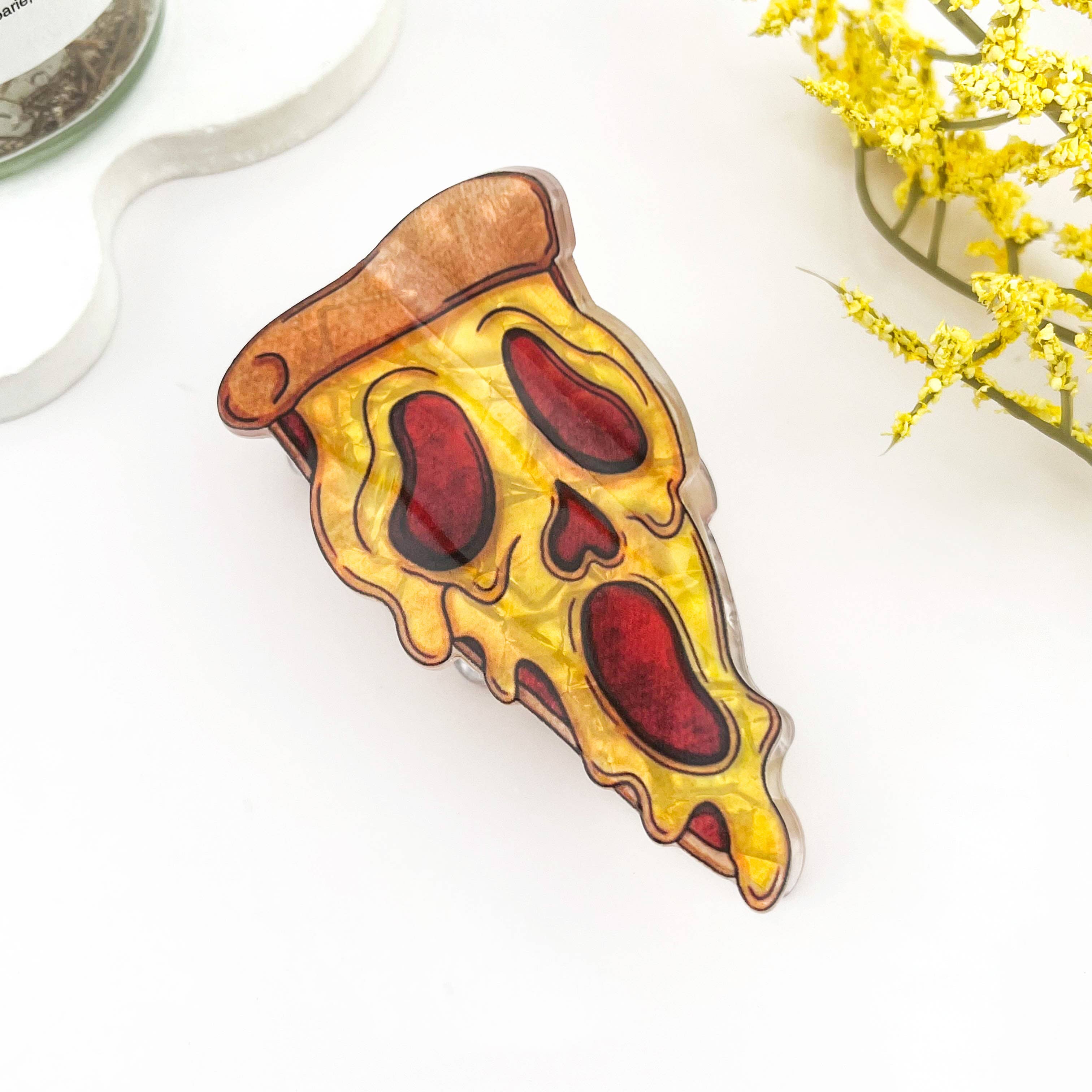 Spooky Skull Pizza Slice Hair Claw