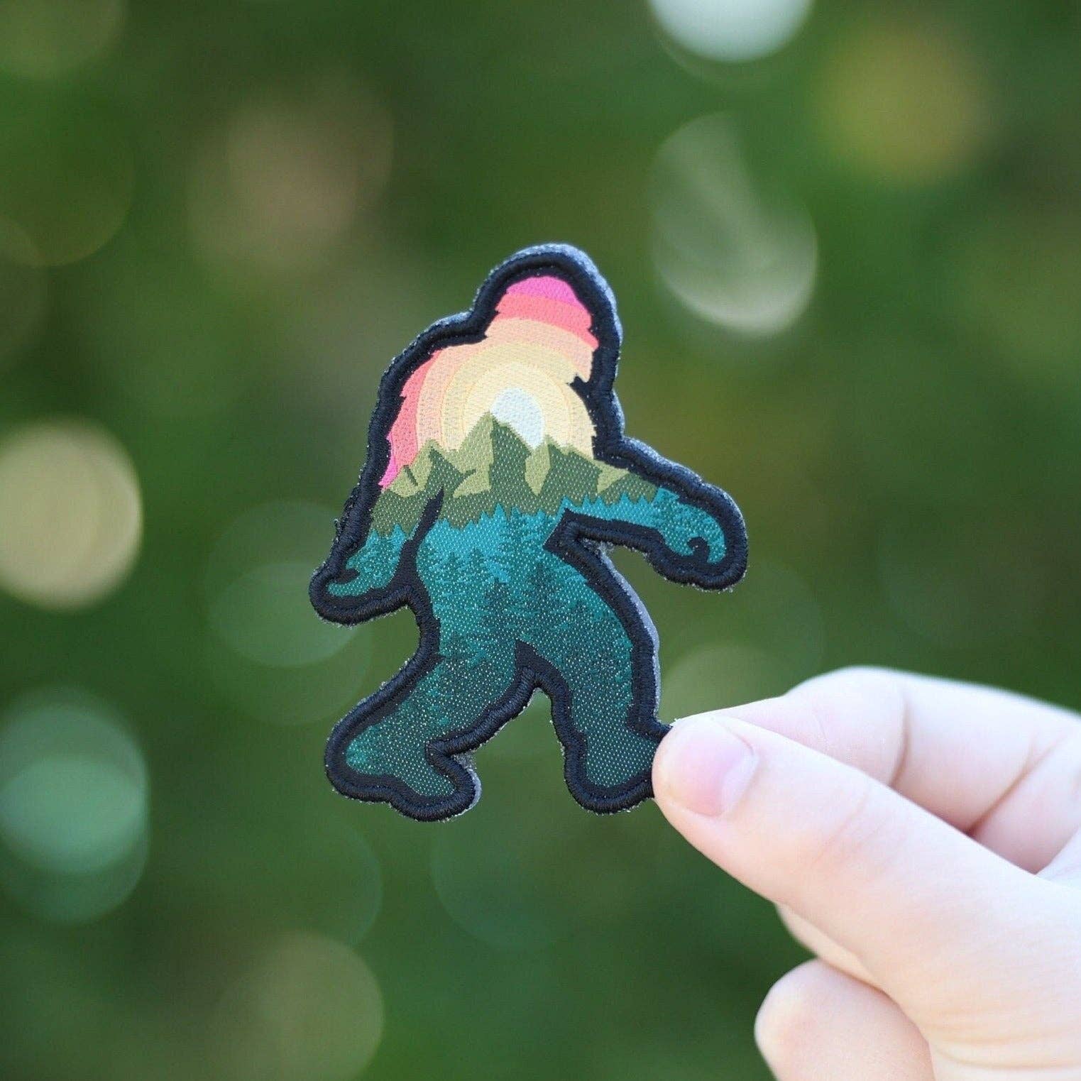 Bigfoot Adventure Patch | Sasquatch Woven Patch | Bigfoot collectors can Iron on or sew directly onto apparel or bags or any fabric