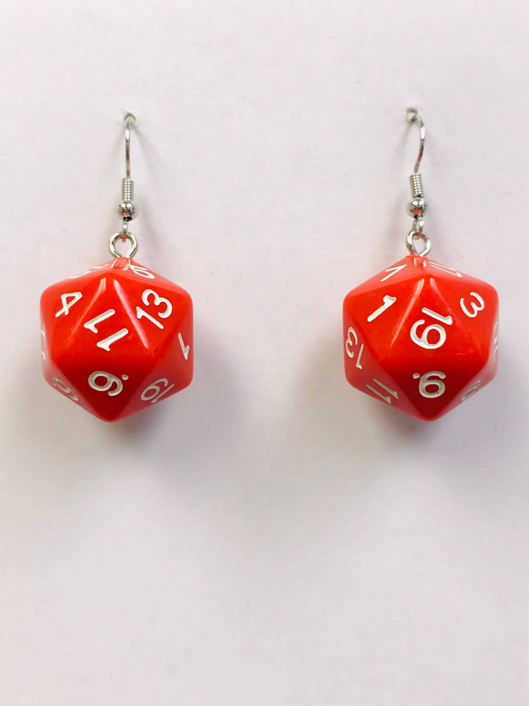 D20 Dice Earrings, Gamer Earrings RED Madam Clutterbucket's