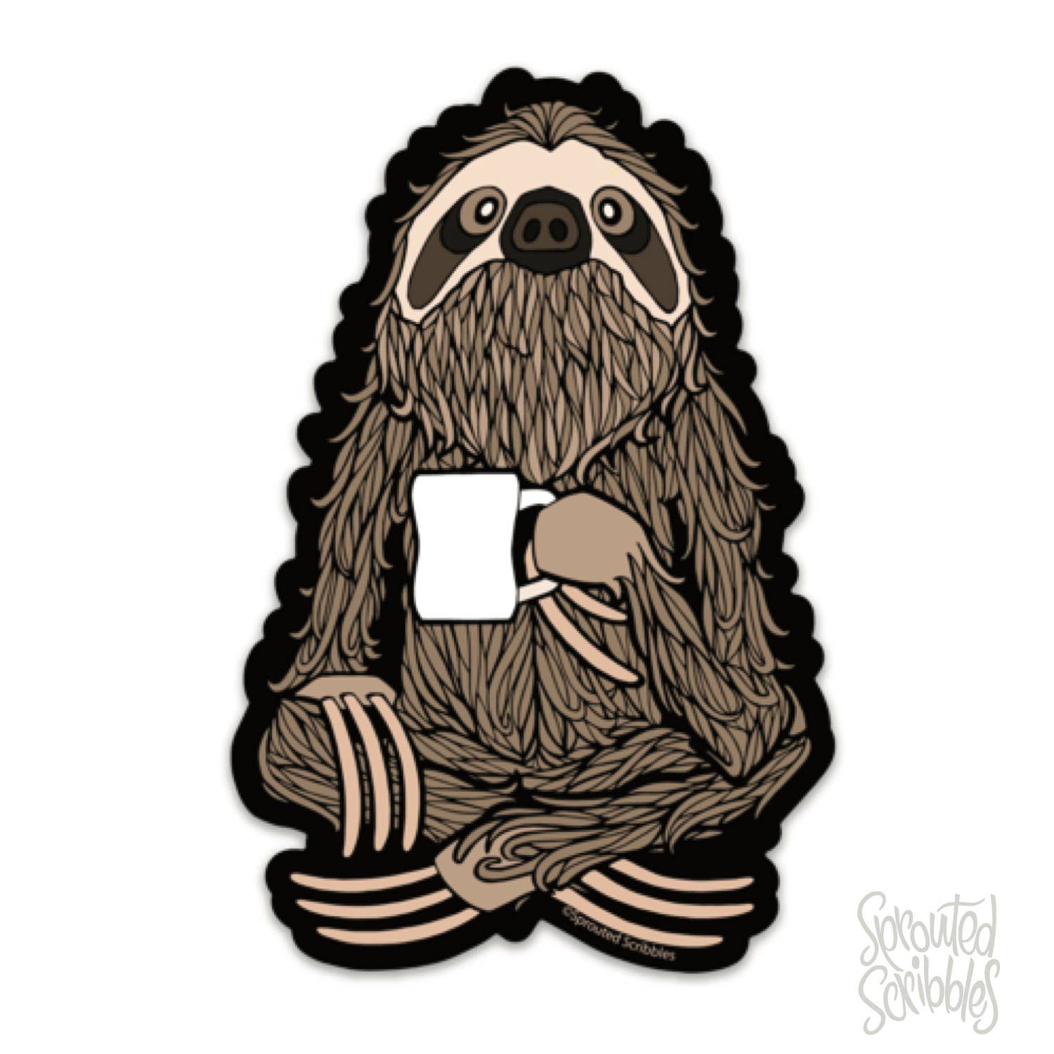 Coffee Sloth Sticker - Cute Funny Animal Tea