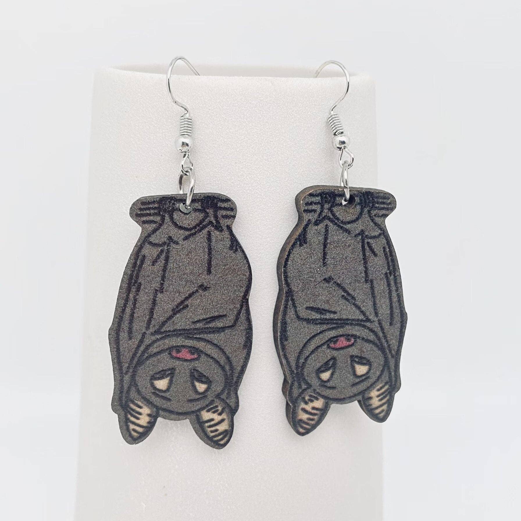 Halloween Bat Double-Sided Wooden Earrings