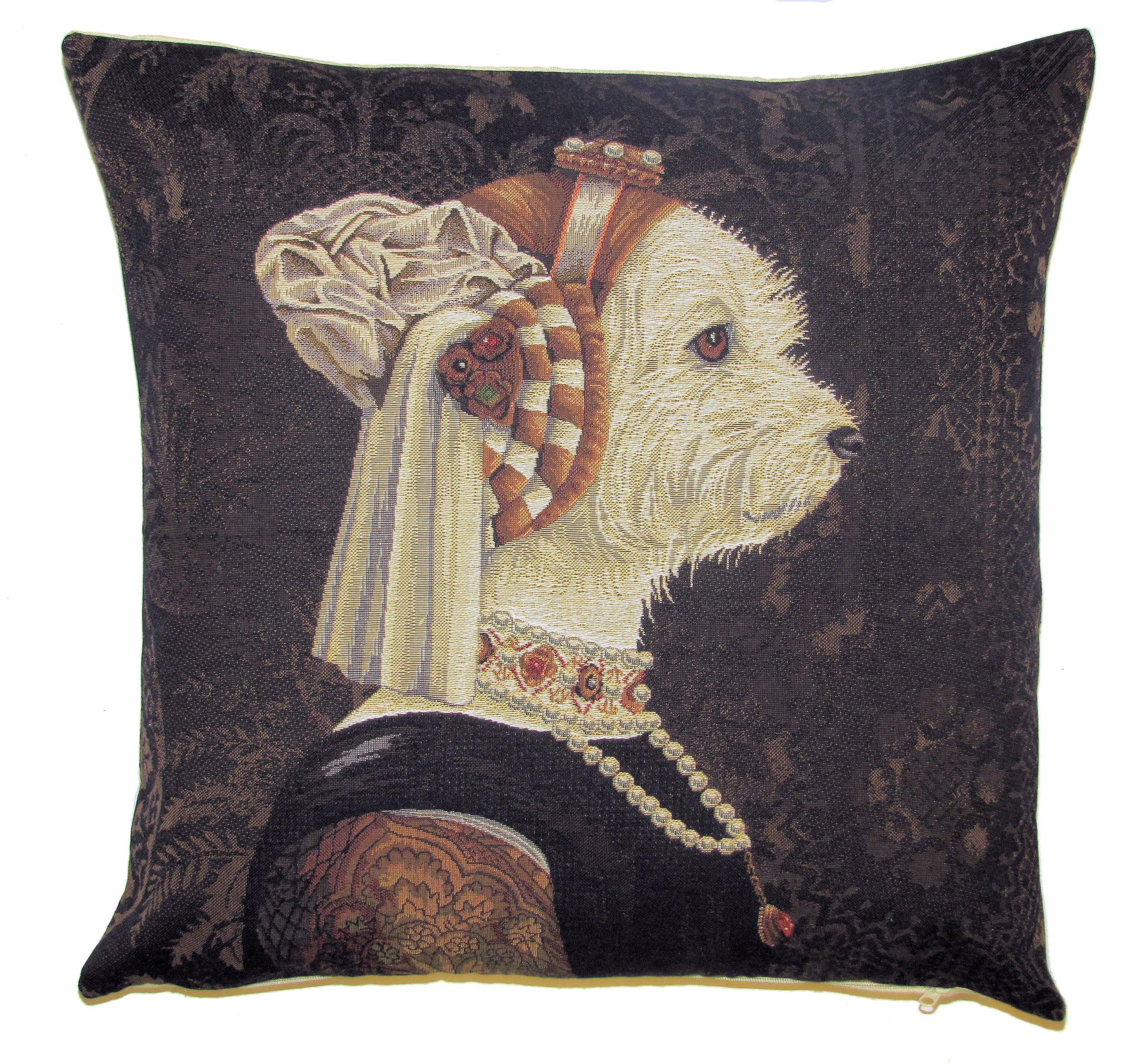 14"x14" Westy Dog Pillow Cover Jacquard Woven