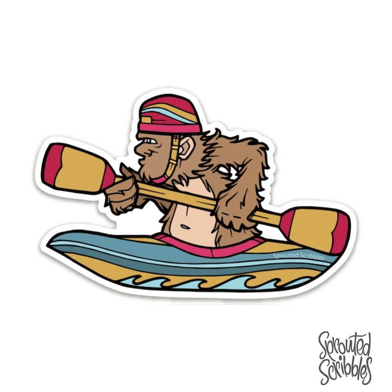 Kayaking Bigfoot Sticker - Yeti Sasquatch Outdoors Outfitter