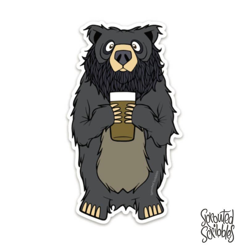 Black Bearded Beer Bear Sticker