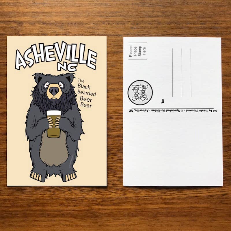 Asheville Postcard - Black Bearded Beer Bear NC