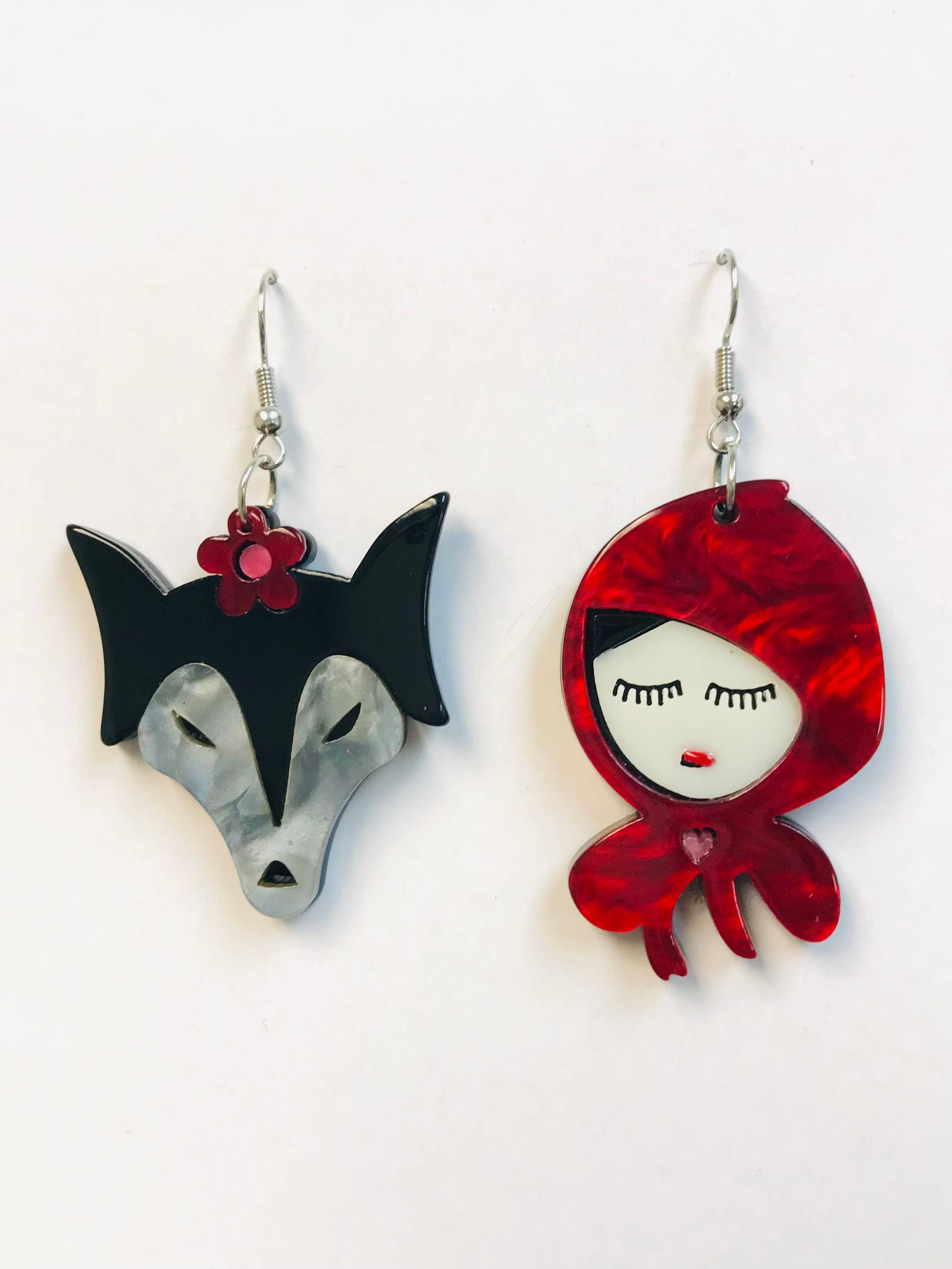Acrylic Little Red Riding Hood Earrings Fish Wire