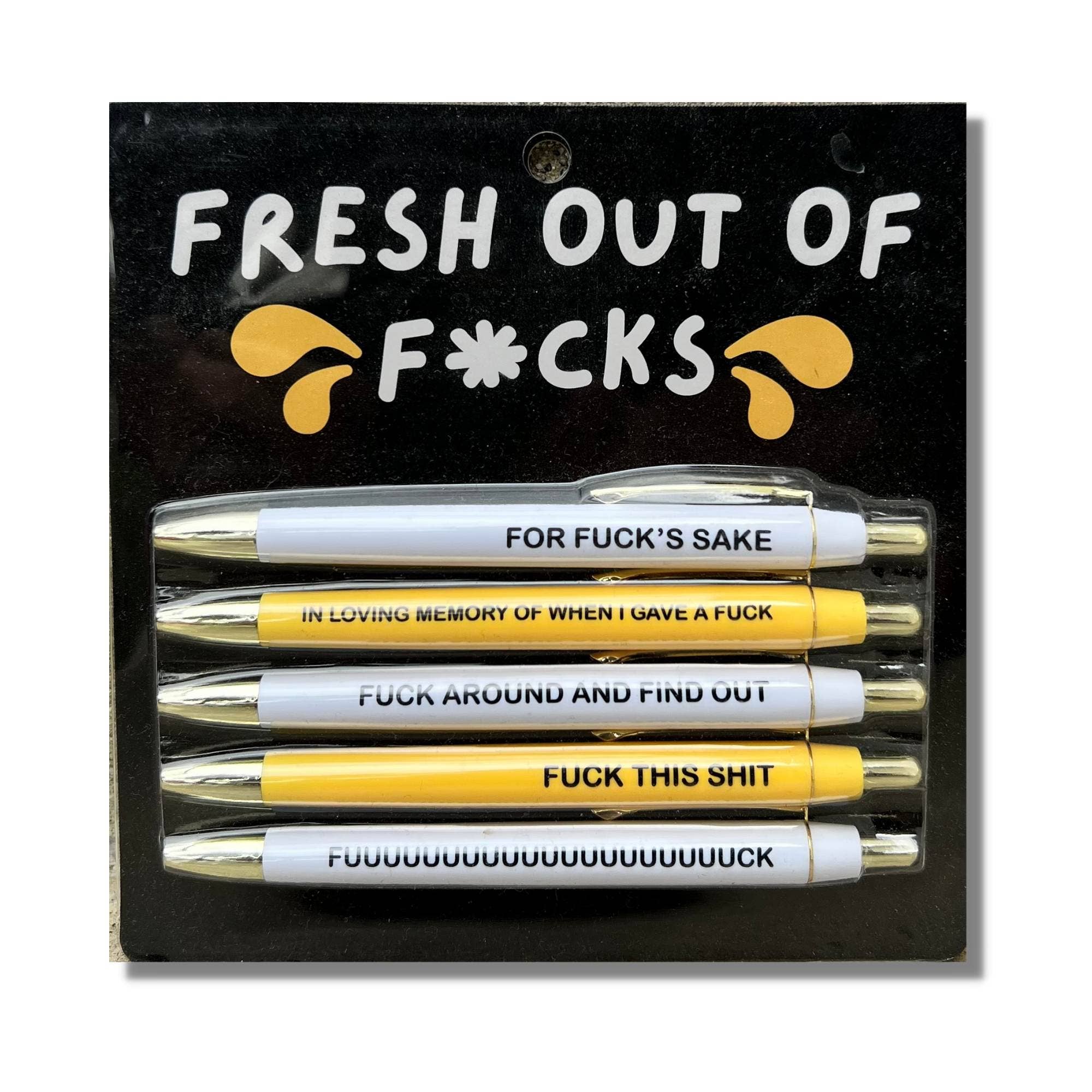  Fresh Outta Fucks Pad and Pen - Snarky Novelty Office  Supplies, Funny Gifts for Friends! Includes Funny Pens, Custom Pen Set, and  Funny Sticky Notes. (2pcs) : Office Products